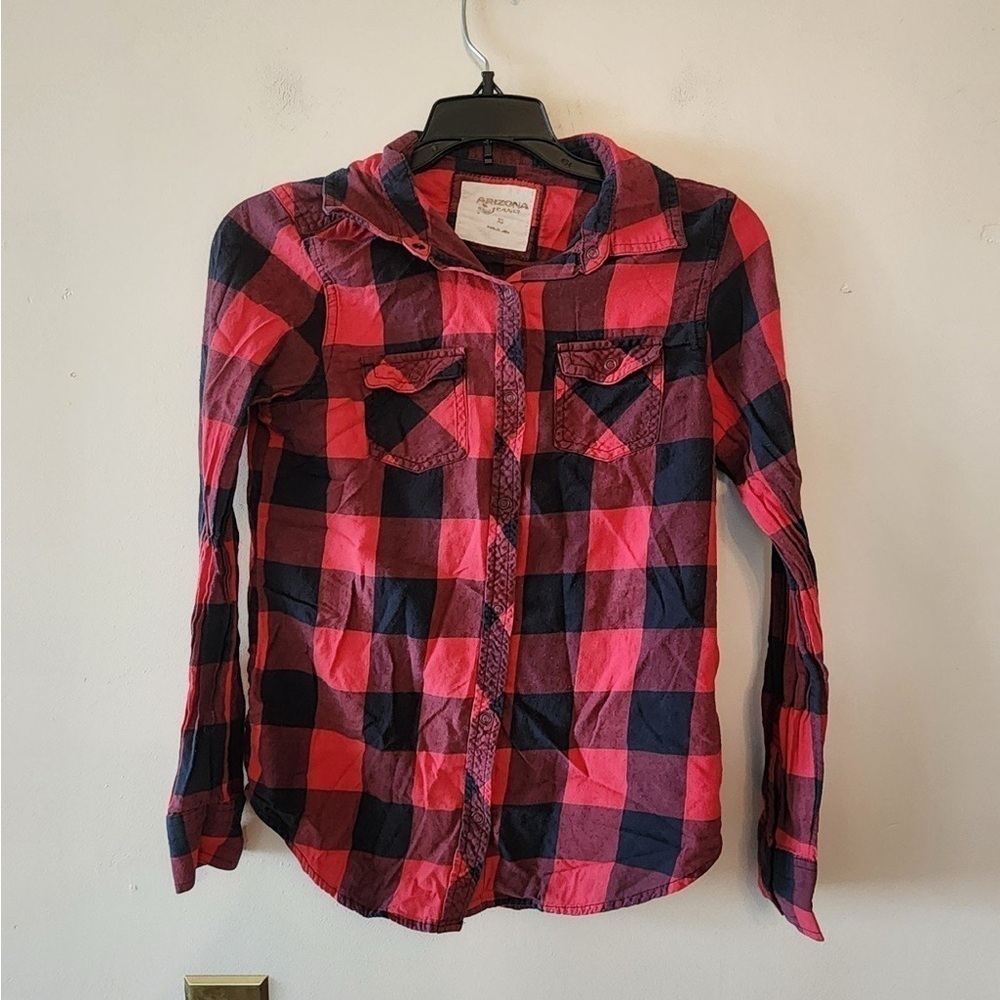 Arizona jeans co red and black plaid long sleeve shirt Size xs
